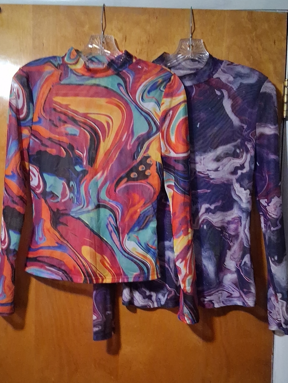 SHEIN Multicolor & Purple Marble Swirl Long Sleeve Tops